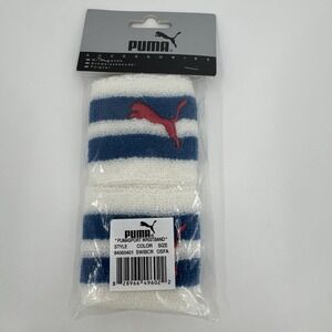 PUMA CAT Double Wrist Band Run Training Blue & White Tennis Wristband NEW